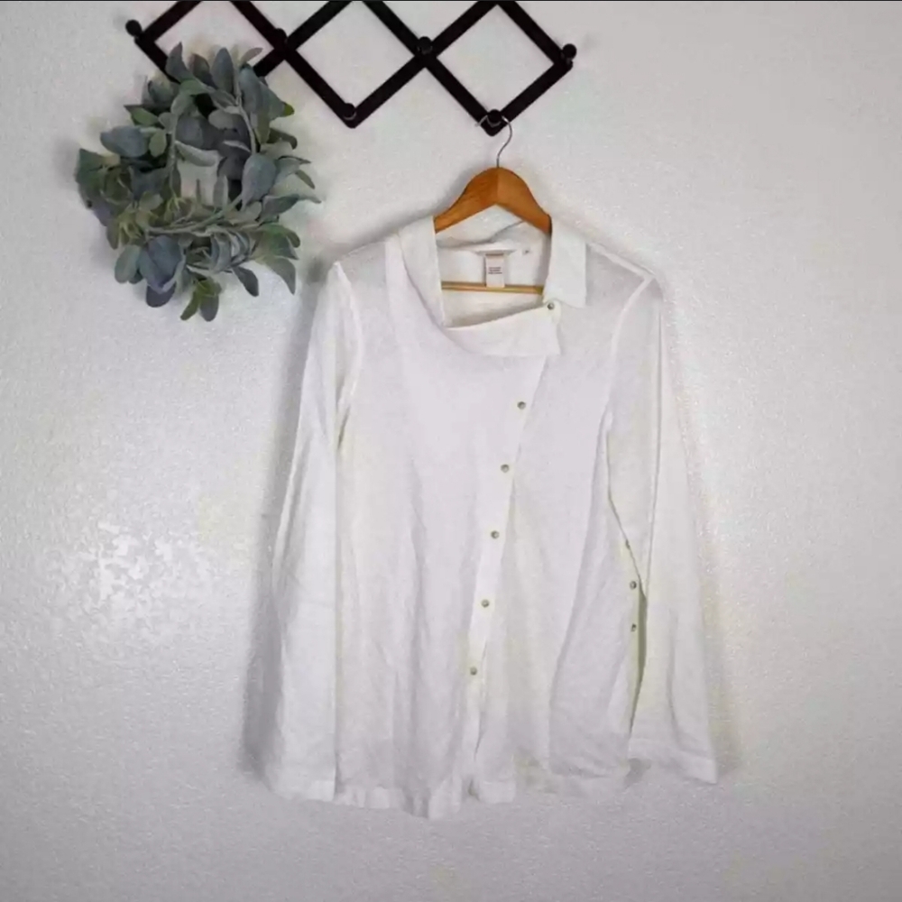 Asymmetrical Sundance button down linen top